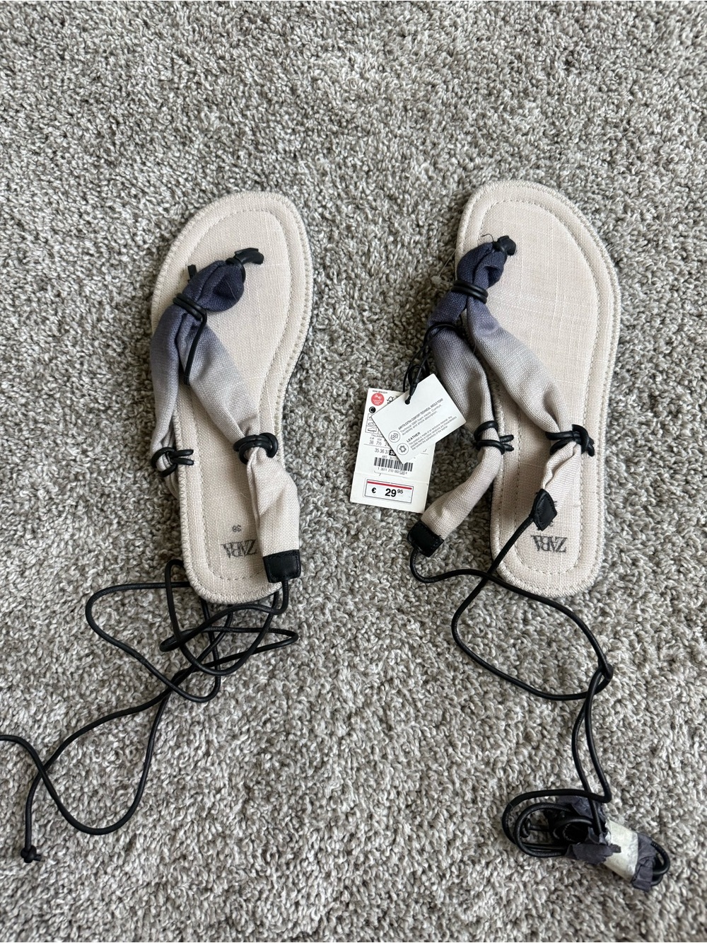 ZARA Beige Tie-Dye Lace-Up Sandals